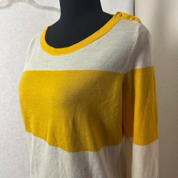 Banana Republic 100% Pure Merino Wool Extra Fine Sweater sz L Top striped yellow - Picture 3 of 6